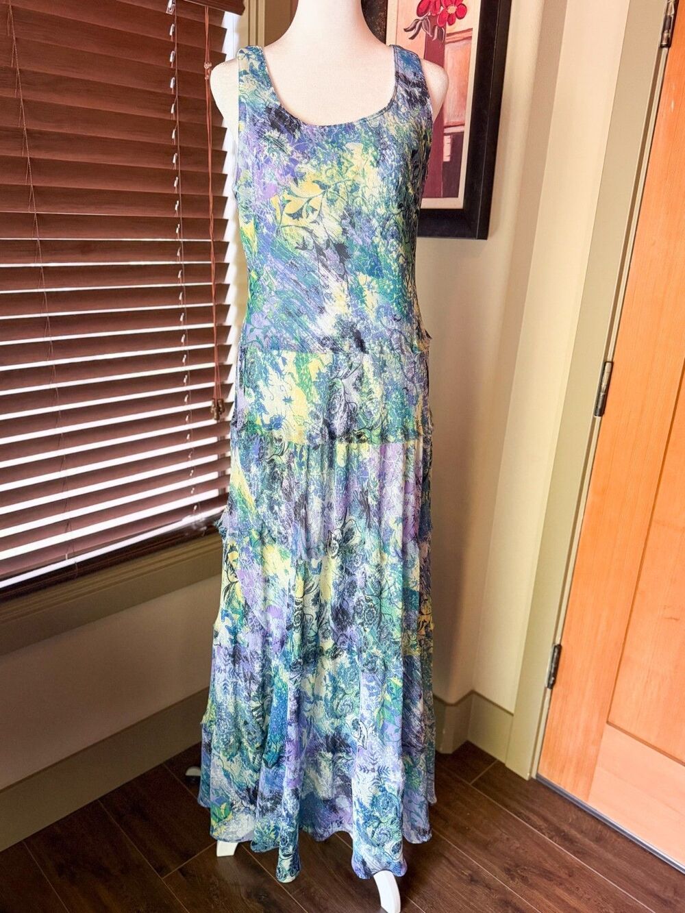 Jones Studio Floral Multi Color Tiered Ruffle Sleeveless Maxi Dress Size 6